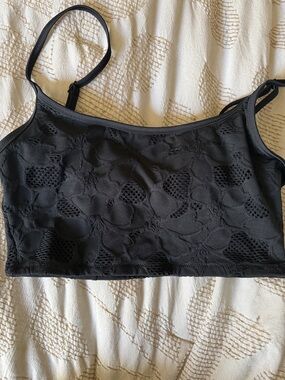 Aerie Black Lace-Detail Bralette Swim Top